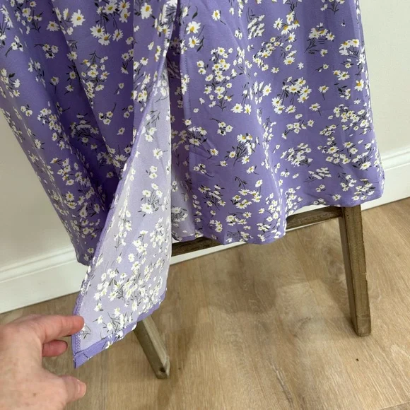 Brovave Purple Ditsy Floral Tie Front Smocked Milkmaid MIDI Dress Small NWT Boho - Picture 6 of 13